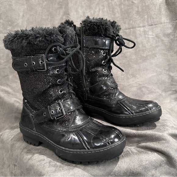 Sperry Top-Sider Alpine Glitter Fur Combat Boots Black 8M Streetwear Luxe - Picture 5 of 11